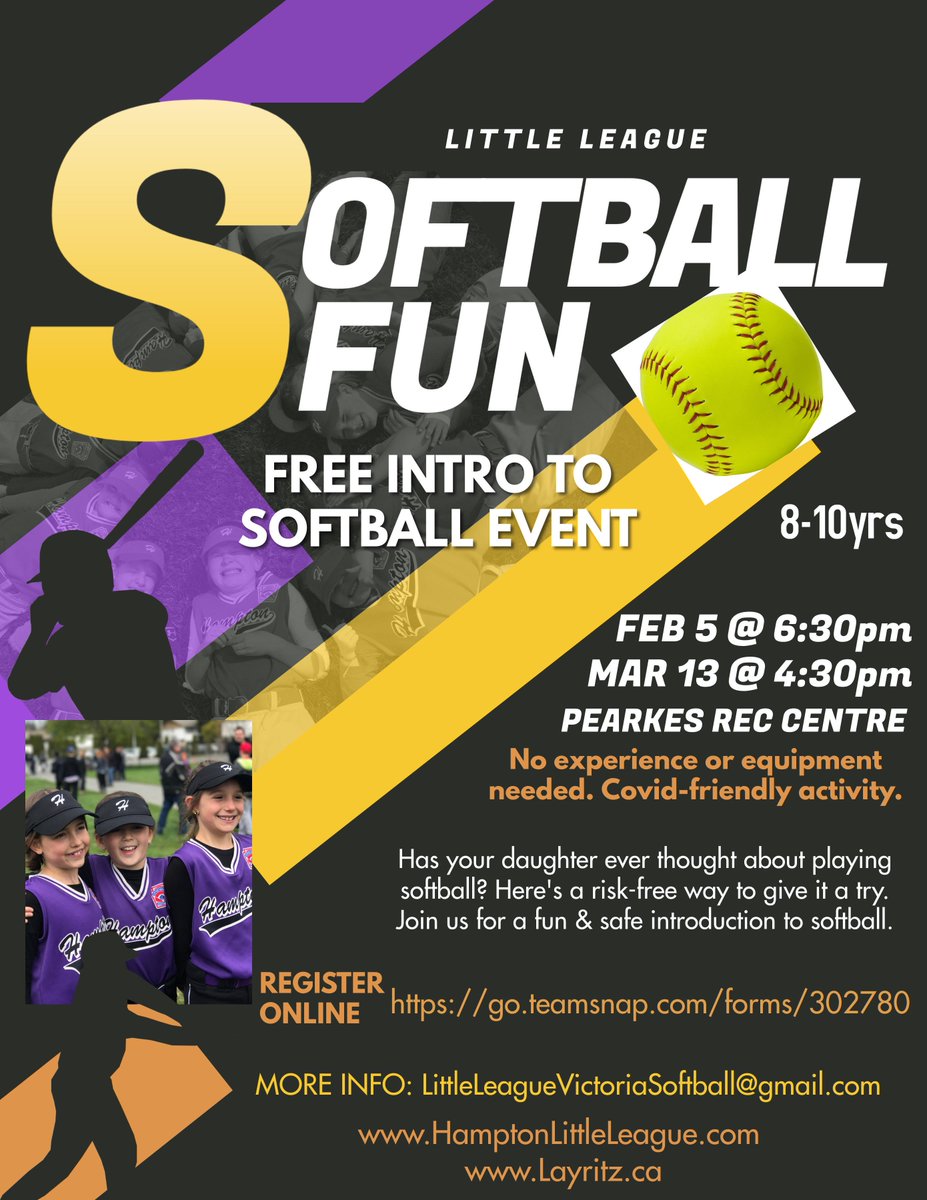 Victoria National Little League (@vicnationalll) on Twitter photo Has your daughter ever thought about playing softball? Here is a risk free way to give it a try. Join us for a fun and safe introduction to softball. <a href="/HamptonLLvic/">Hampton LittleLeague</a> #saanich #victoriabc #yyj Has your daughter ever thought about playing softball? Here is a risk free way to give it a try. Join us for a fun and safe introduction to softball. <a href="/HamptonLLvic/">Hampton LittleLeague</a> #saanich #victoriabc #yyj