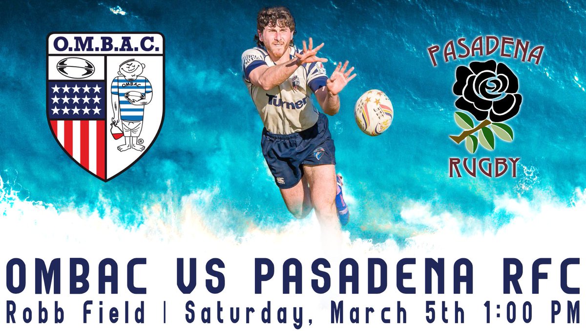 OMBAC faces off against <a href="/pasadenarugby/">Pasadena Rugby FC</a> in a cross-over match this Saturday. Pack the sideline and support the boys! 🏖🏉 #rollbeach #bleedblue