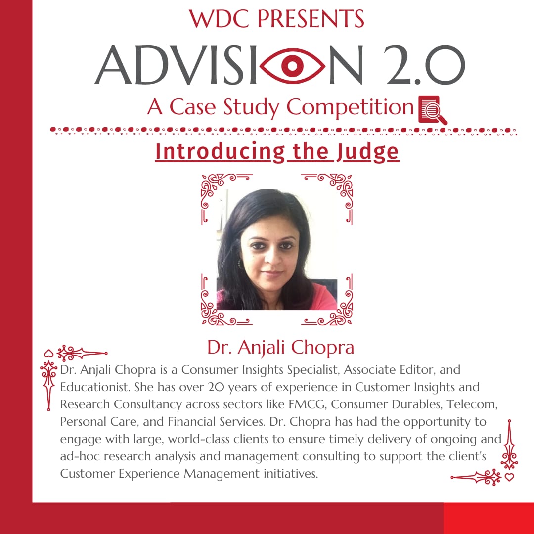 WDC_SIMSR's tweet photo. Women’s Development Cell is honored to announce the judges of our annual Case study event -Advision 2.0:

Anjali Chopra and Vandana Khanna!! 😍

We are glad to have their  presence for our event! 💥

#manasvini #Advision #judge #casestudy #event #wdc #d2c https://t.co/EZ419mOiAC