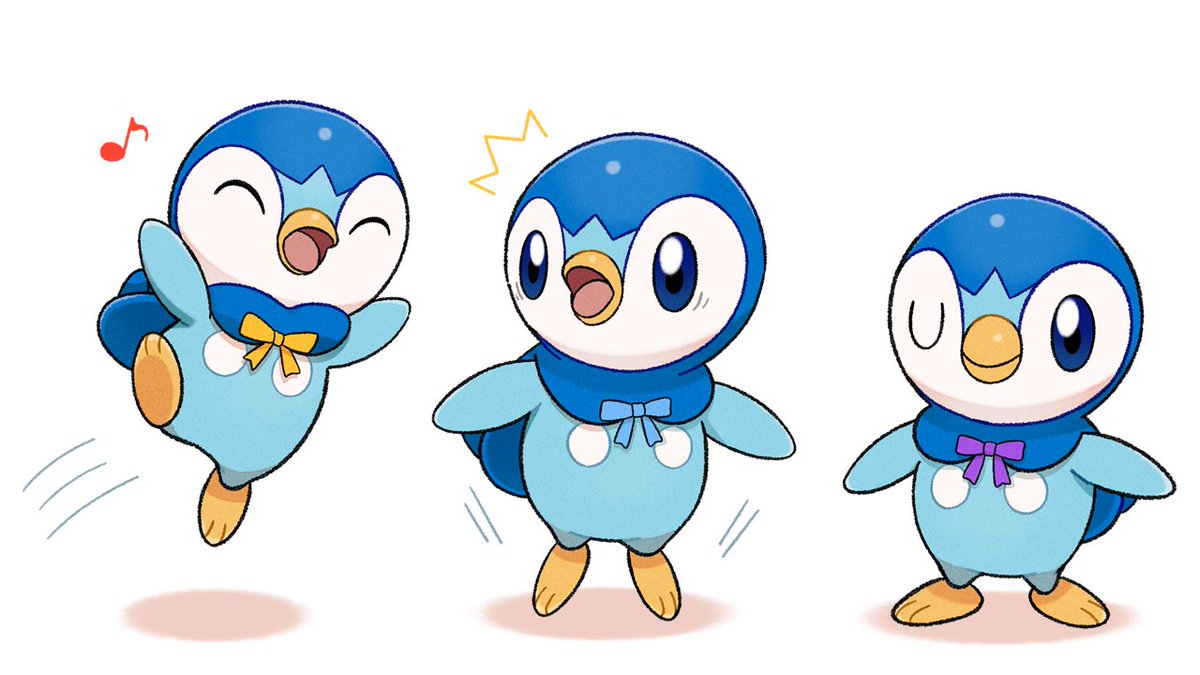 piplup no humans pokemon (creature) one eye closed closed eyes musical note blue eyes standing  illustration images