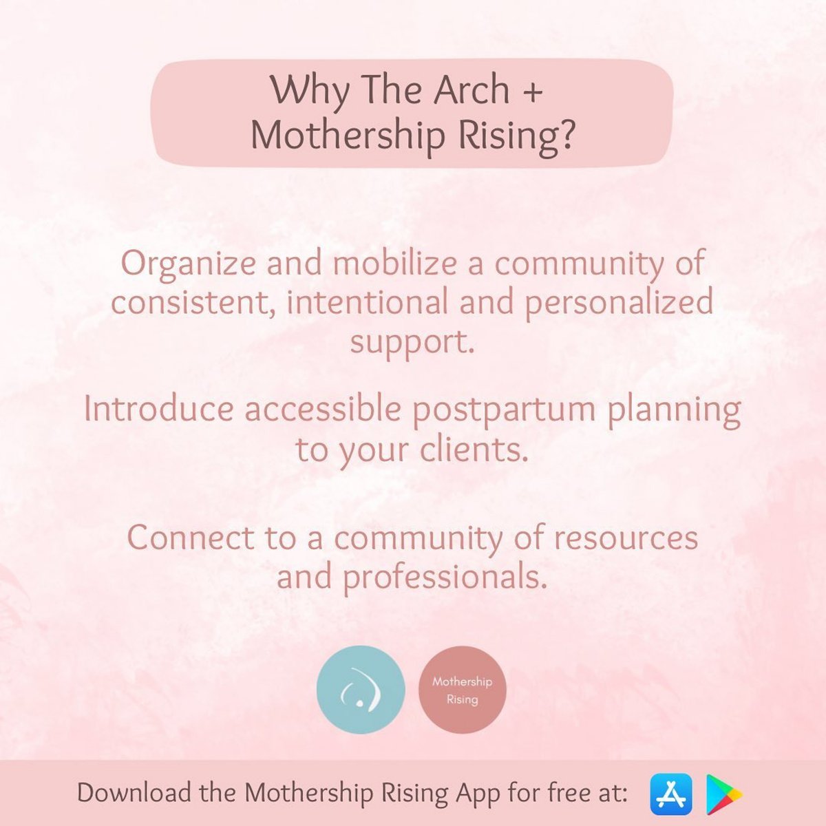 Mothership_App's tweet image. Mothership Rising is very honored to announce our newest partnership with @TheArch_App ! #postpartum #postpartumdoulas #maternalmentalhealth #perinatalmentalhealth #pregnancy #birth