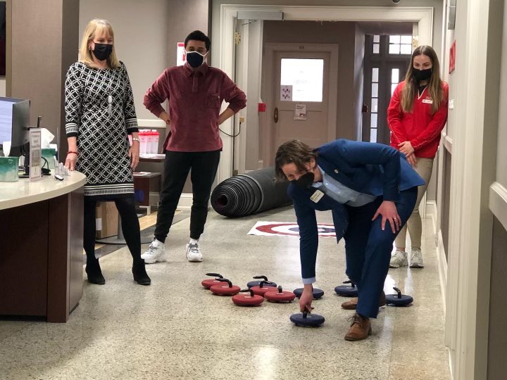 ChristinaOlstad's tweet photo. Today we celebrated #ActiveBadger Day with a little curling.
Thanks to student leaders Gabi and Abhishek and @LoriReesor for a great match!
And thanks @uwrecwell for taking a moment to celebrate movement and remind us how important it is to play hard, get fit, and live well. https://t.co/f5aFnCysNp