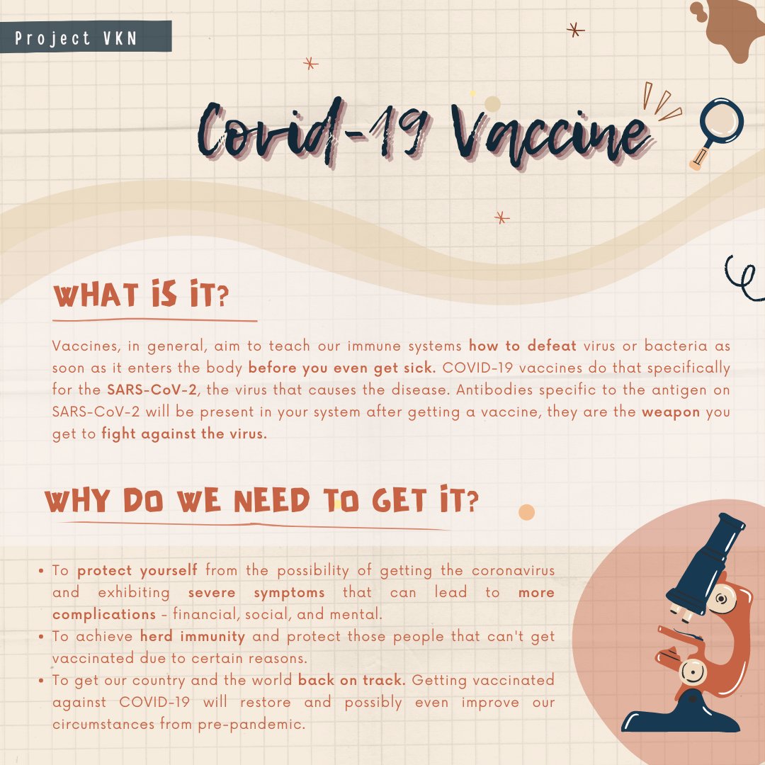 project_vkn's tweet photo. To start, let us look at what COVID-19 VACCINES are approved in the PH. 🤔 

The gist of it? If you are able to, get vaccinated. 💪 Kasi ba't ka nga ba nag-aatubili pa? Protect not just yourself but everyone else, too. Let's win this prolonged fight na! 🛡😇 https://t.co/U0ZVIaFIPB