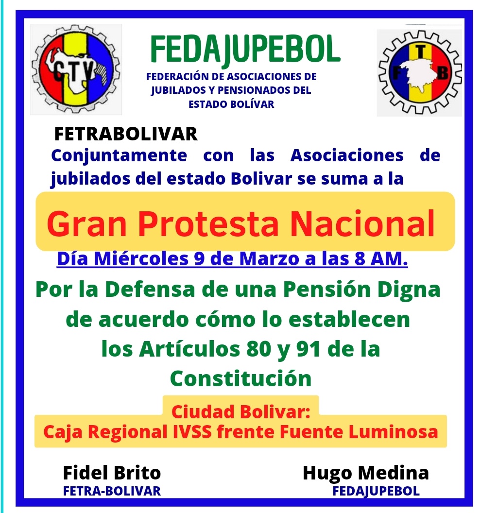 <a href="/CtvFetrabolivar/">CTV Fetrabolivar</a> Invita  a la gran Protesta Nacional en #CiudadBolivar