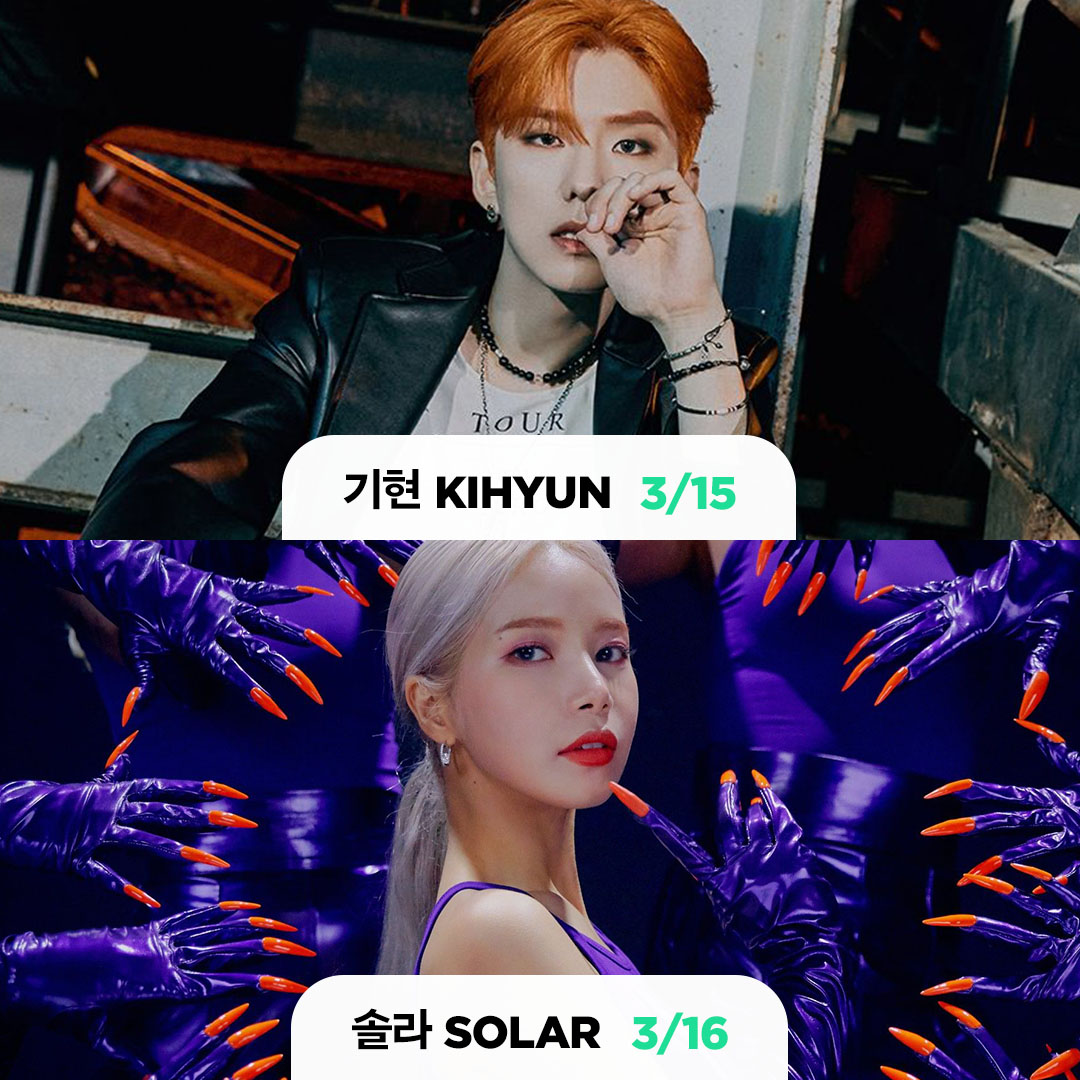 3월 컴백 아티스트 공개🍈😎
📍2주차 : #위클리
📍3주차 : #(여자)아이들 #브레이브걸스 #문빈 &amp; #산하
#기현 #솔라 #위아이 #스트레이키즈
📍4주차 : #하이라이트 #CRAVITY #레드벨벳
📍5주차 : #NCTDREAM
📍3월 예정 : #오마이걸

옆으로 넘겨서 확인하세요 👉🏻

#멜론 #컴백 #아이돌
#아티스트 #KPOP