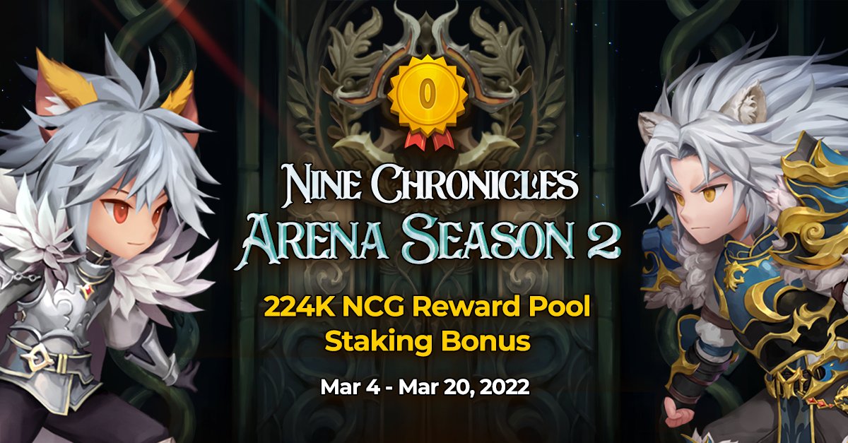 NineChronicles's tweet photo. #NineChronicles #Arena #Season2
Finally, the day has arrived. Arena of great nine realms awaits you. Who is worthy of the crown? 

⚔️ 4th Mar - 20th Mar  
💰 224K NCG Reward Pool
🥩 Do Staking &amp; Get 200% Bonus

Gear up and get ready for the fight! Now is the time. https://t.co/qbLnfdx5U4