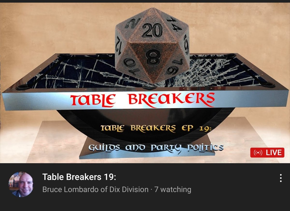 GNinjuh's tweet photo. BRUCE LOMBARDO OF DIX DIVISION PRESENTS
📜💥TABLE BREAKERS💥📜
Episode 019: Guilds And Party Politics
BREAKING THE TABLE TONIGHT:
@BLofDixDivision
#BaronGRock
#Jaide
#Khy
#TheCigarDM
#TableBreakers
#TableTopGaming
#DungeonsAndDragons
https://t.co/vXkUc5U03X https://t.co/fDUW0LqDAq
