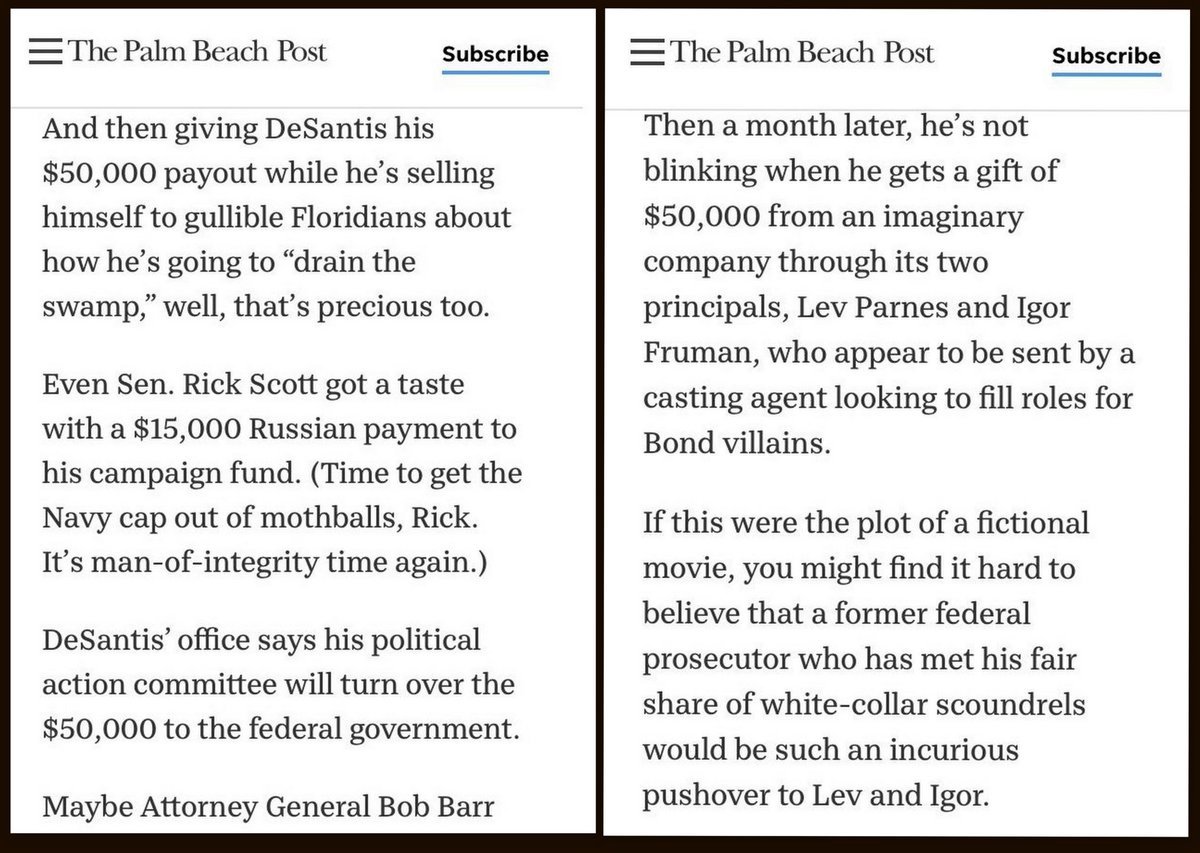 I'm old enuf to rem when Drumpf went to #Helsinki to attempt to dismantle @NATO 

@GOP campaigns took $7.35M from #Oligarchs linked to #Russia

@GovRonDeSantis won't divest FL of $300M in Russian investments

@marcorubio got $1.5M in donations from Russian #Oligarchs
$100M>Drumpf https://t.co/JZT9PGQoy1 https://t.co/UqcGubkbHh