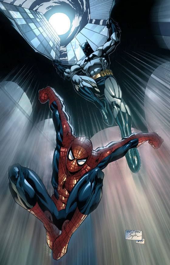 Кроссовер человек. Супермен и человек паук. Человек паук и Бэтмен. Человек паук с Бэтменом. Супермен паук.