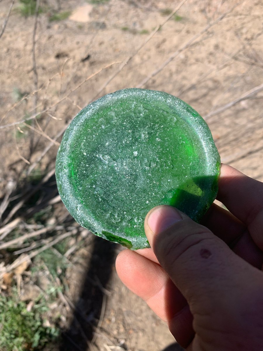 1929 green Duraglas bottle bottom I found in a large wash near Globe AZ. I made this in one and a half hours under large Cottonwood tree with running water. That’s what I call a good day 🙏🙏