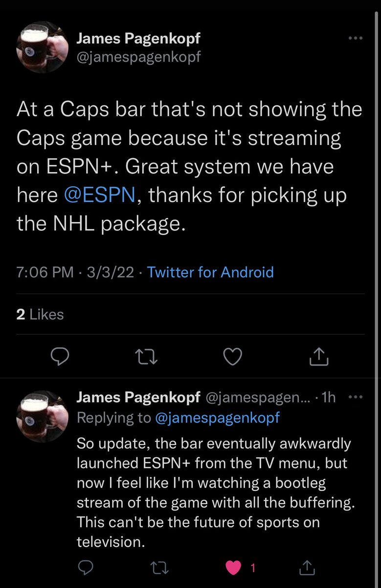 BarredinDC's tweet photo. People cutting the cord and the rise of streaming is one of the worst thing that’s happened to sports. “You mean I can watch it on a delay and have to subscribe to 5 different services. A regular bar can’t easily put it on. Awesome!” #corded4lyfe #bundlemeup https://t.co/AkDXaJdMPt