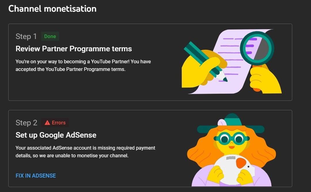 hellojollywood's tweet photo. My monetization step 1 done but the 2 step have an error which is Missing required payment details but the gmail linked to my adsense account was deletd permanently that's the reason why I can't fix my payment details. https://t.co/9CwNh8s9ew