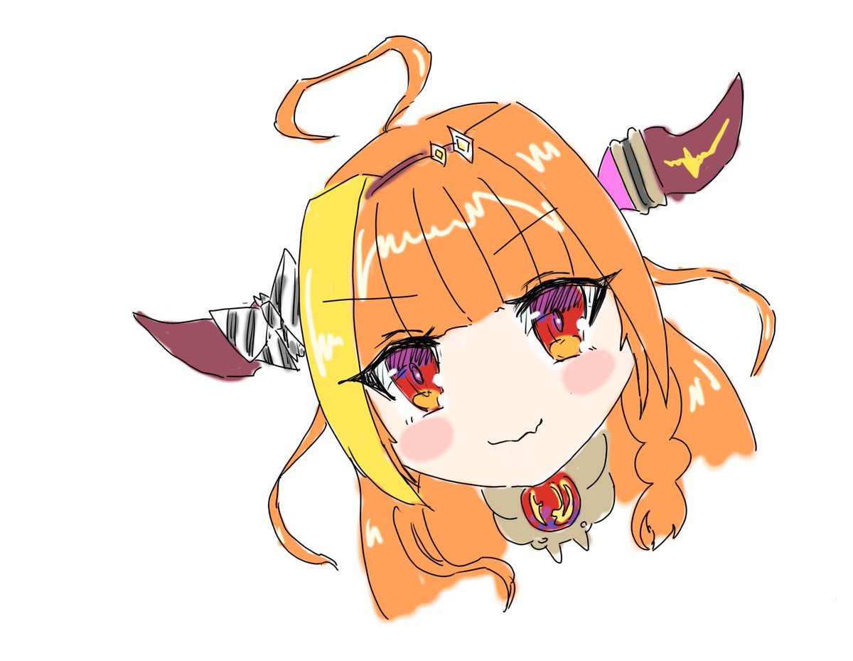 kiryu coco 1girl horns solo ahoge orange hair horn bow multicolored eyes  illustration images