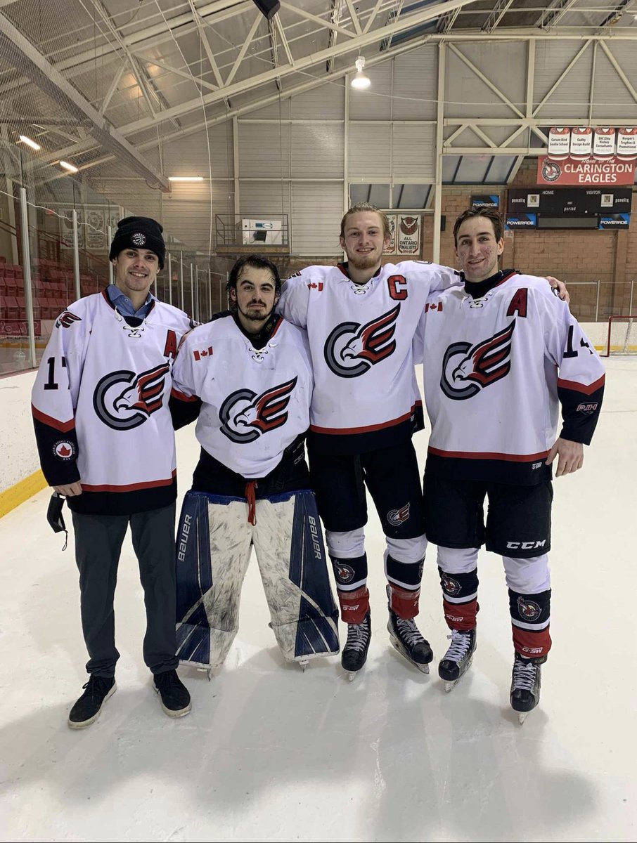 EaglesPJHL's tweet photo. Our OA's played their last regular season game at home tonight.

We can't wait for playoffs.

Left to Right
Nate Baumhauer
Alex Lepizzera
Mitch Doyle
Brent Lace

#WeFly https://t.co/95p0HHF3Z2