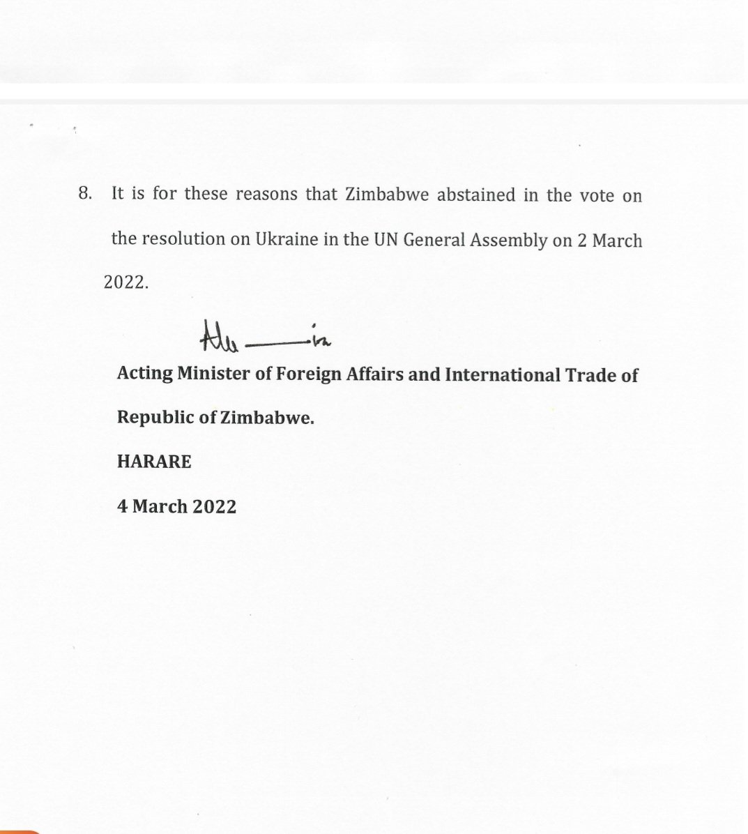 ProfJNMoyo's tweet photo. I associate myself with the letter and spirit of this @MoFA_ZW statement providing a sober and well grounded explanation of Zimbabwe's abstention in the vote on the @UN General Assembly's Resolution regarding the disastrous Russia-Ukraine conflict. Well done! https://t.co/bLa1HeonYL