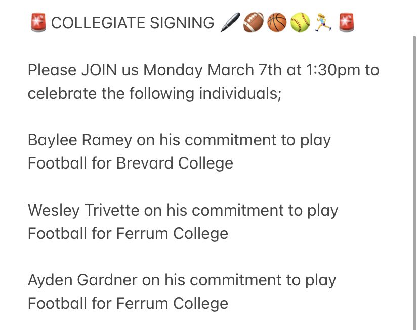 ForbushABC's tweet photo. Please join us in congratulating these Falcons on soaring to the next level!!

@DerekMatthews03 @PeytonCompton0 @BayleeRamey3 @TrivetteWesley @AydenGardner3 @yadkincoschools @ForbushHS @FootballForbush @FalconEnglish @falcons_iron @2FHScounselors https://t.co/Lr0WraqGWG