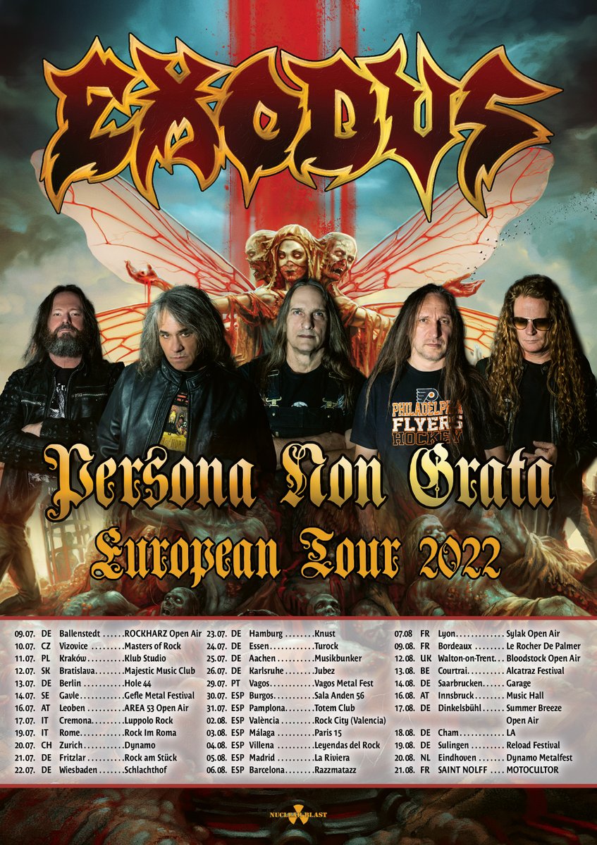 We're bringing the #PersonaNonGrata world tour to EUROPE this summer 🔥 If you're bad ass, you'll gather your crew and join us for some good friendly violent fun at a show near you! 🎟️ DATES & TICKETS AT exodusattack.com/site/tour-date… #Exodus #ExodusAttack #ThrashMetal #Thrash #Metal
