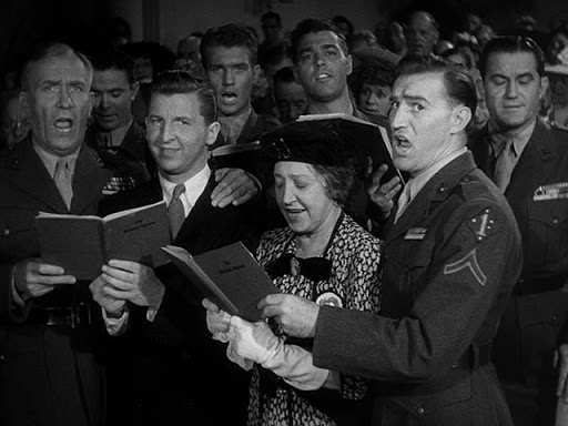 Hail the Conquering Hero (1944) is about a good-hearted dockworker unable to fight in WW2 due to chronic hayfever, but too ashamed to go home. He is befriended by a squad of recently-returned Marines, whose scheme to return him to his family without losing face quickly snowballs.