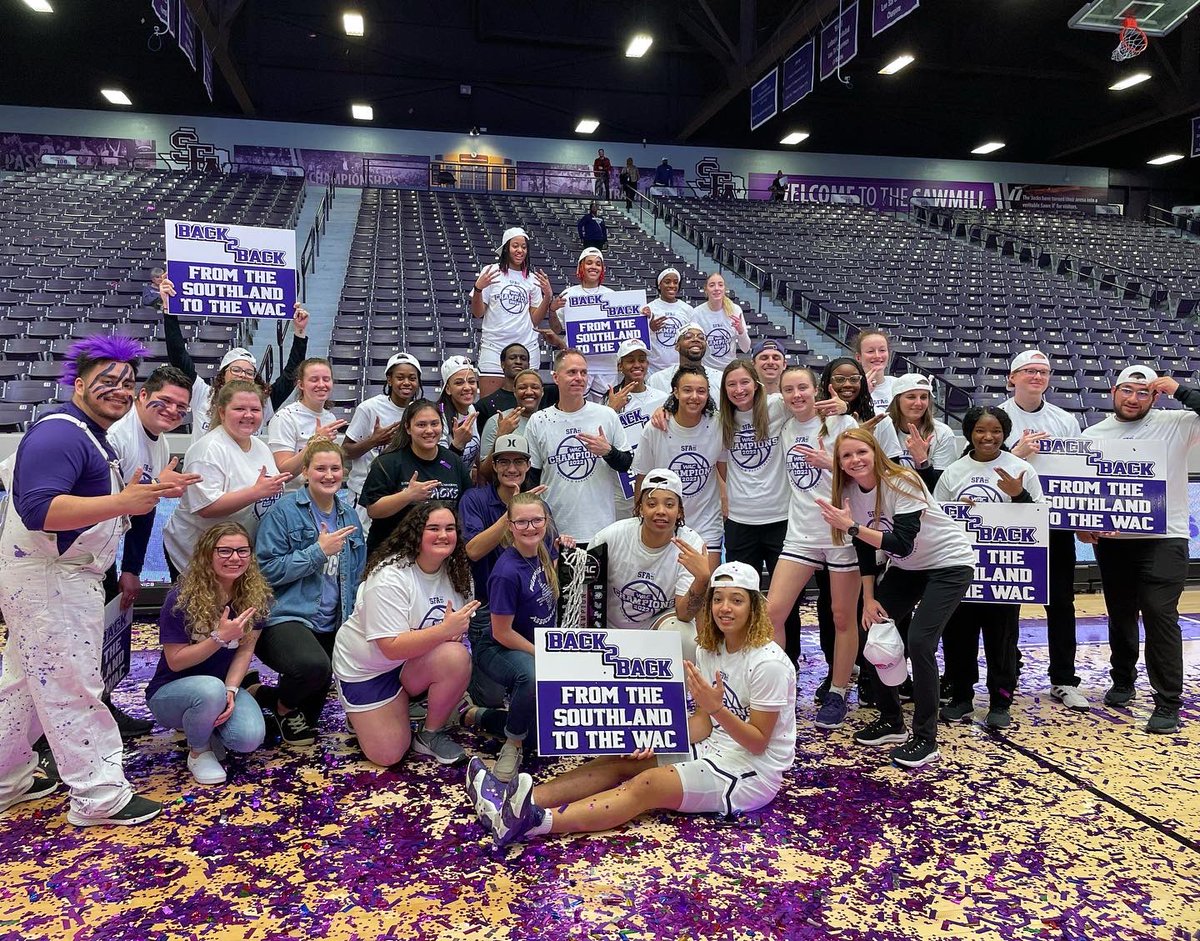 sfaaxeperience's tweet photo. WAC Champions!!! Congratulations @sfa_wbb we love you!!
#sfaaxeperience #purplehaze #ladyjacks https://t.co/8woyVXN6nm