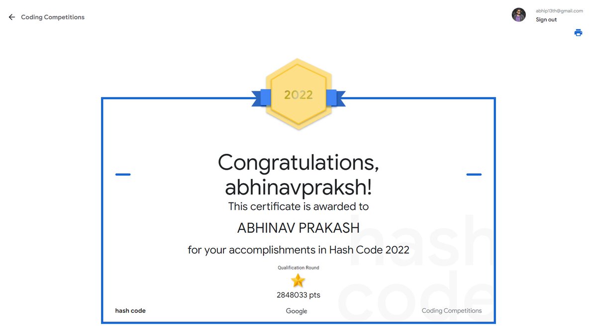 abhinaprkash's tweet image. I am glad to announce that my team "current glory" achieved a rank of 479 at @Google #hashcode.
Thanks to my teammates @Taran17809555 @MurarkaKrish for being awake till 4 in the morning.
#google #hashcode2022 #hashcode #datastructures #competitiveprogramming #coding