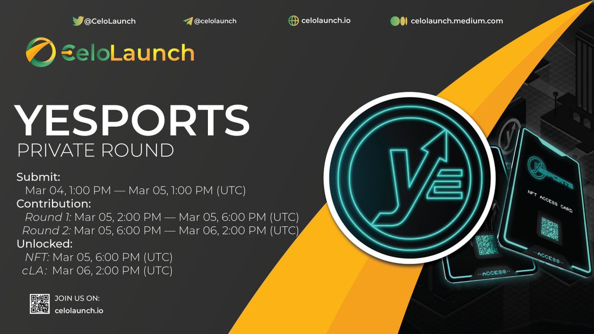 CeloLaunch's tweet photo. ⚡️ POOL UPDATE: YeSports [Private]

📖 How To Join: https://t.co/3jzNQgZzWv

👉 Contribution Page: https://t.co/c5fakEQHCa

#CeloLaunch #CELO https://t.co/6kYv4KU4RO