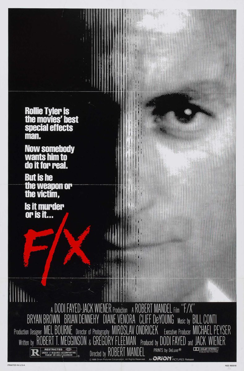F/X (1986) is another lost pulp classic about an Australian special effects artist who finds himself embroiled in a complicated and dangerous conspiracy after being hired to fake a retiring mobster's death. Brian Dennehy is great as the cop trying to bring him in.