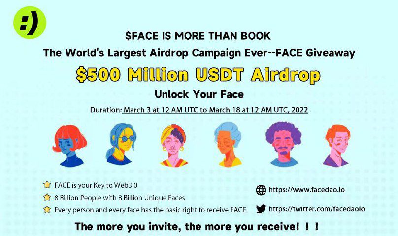 🕵🏻‍♂️ New #Airdrop: FACEDAO
💸 Reward: 100 USDT
 Rating: ⭐️⭐️▫️2/3stars

Airdrop Link: t.me/AirdropAnalyti…

-Complete all tasks of the airdrop
-Submit your ETH wallet address
-Airdrop For random 50K lucky participants