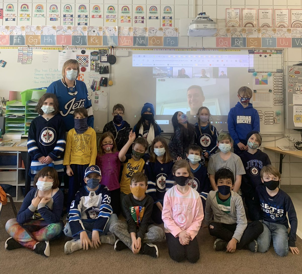 BlumenortHSD's tweet photo. A huge thank you to Kory, Priya, Josh Morrissey and Kristian Reichel from the @NHLJets for zooming in with Mrs. Kellett and her 3K students this afternoon, as we celebrated I Love to Read Month together! #ReadingTakesFlight
#ILovetoRead #HSDLearns https://t.co/pwGXCPNsxZ
