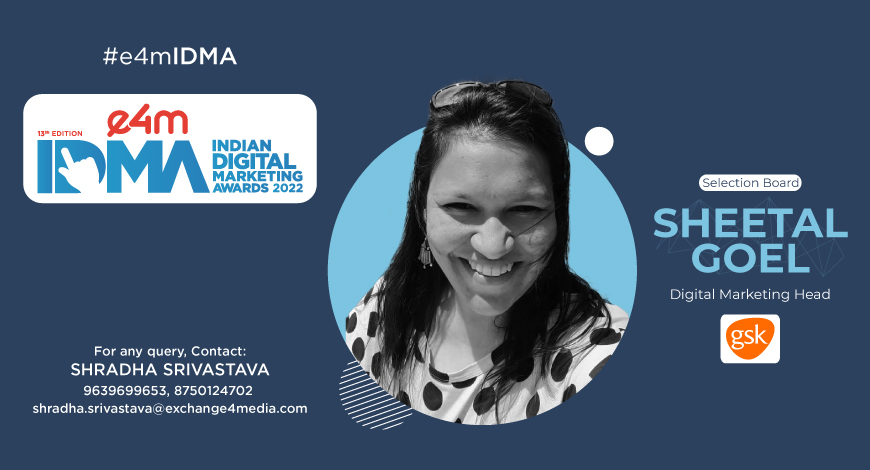 Thrilled to introduce Sheetal Goel, Digital Marketing Head at GSK as our selection board member at the 13th edition of #e4mIDMA 2022.

On-time deadline ending on March 15th, 2022
Register NOW- e4mevents.com/idma-2022/regi…

#e4mIDMA #digital #digitalstrategy #digitalhead #markeing