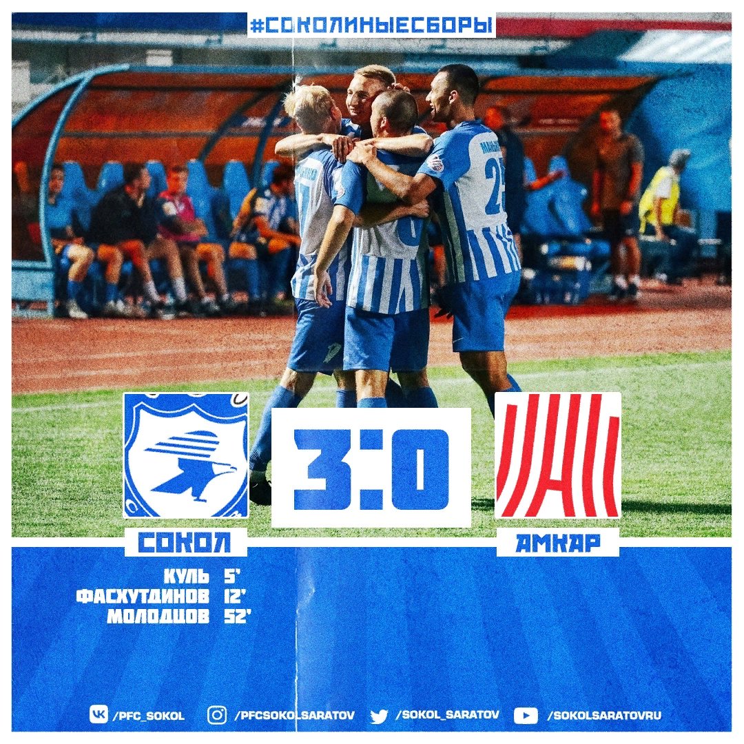 #СоколАмкар

⚡ Всех с уверенной победой! Не дали ничего создать пермской команде, забив три безответных мяча в их ворота. В первом тайме отличились Руслан Куль и Влад Фасхутдинов, а во втором Артем Молодцов - 3:0!

Продолжаем подготовку к весеннему… t2p.pw/VR3NHD0zJy