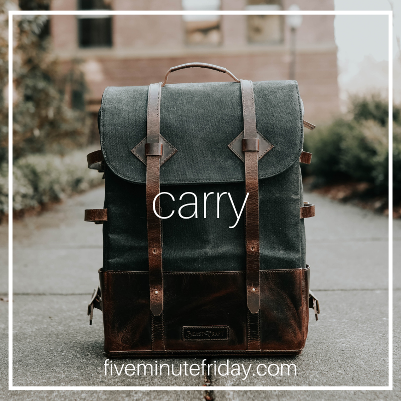 This week's Five Minute Friday writing prompt is: CARRY . . . Come write with us! fiveminutefriday.com/2022/03/03/fmf… #carry #writingprompt #fmfparty #fiveminutefriday #writers