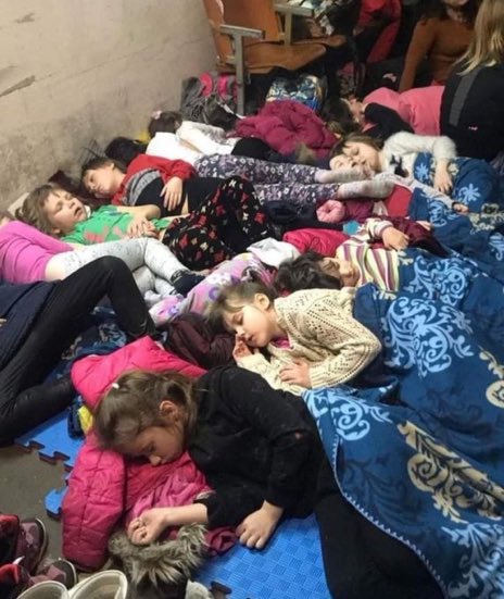 RJTDNH1's tweet photo. This photo of children sleeping in a Ukrainian bomb shelter, before the bombing starts, should be sent to every phone in Russia, the world. Children are always the innocent victims. Hack, translate, retweet, use your contacts, please do whatever you can.#Ukraine #Putin https://t.co/peoiaCq3qN