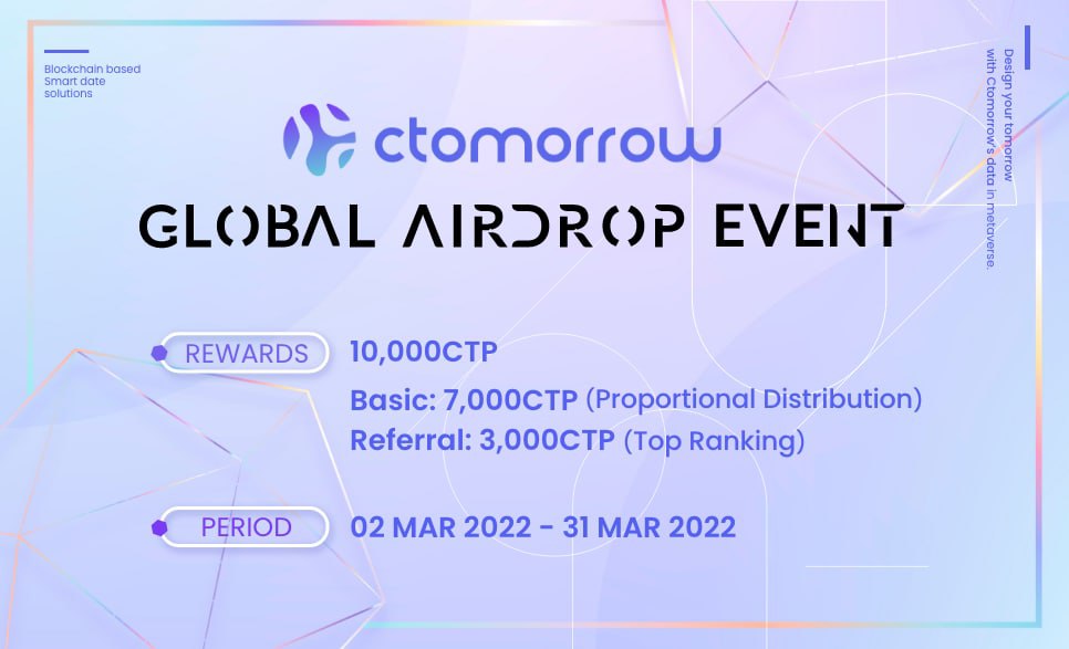 Hey guys! Ctomorrow will open Airdrop Event!
#CTP #Ctomorrow #coin