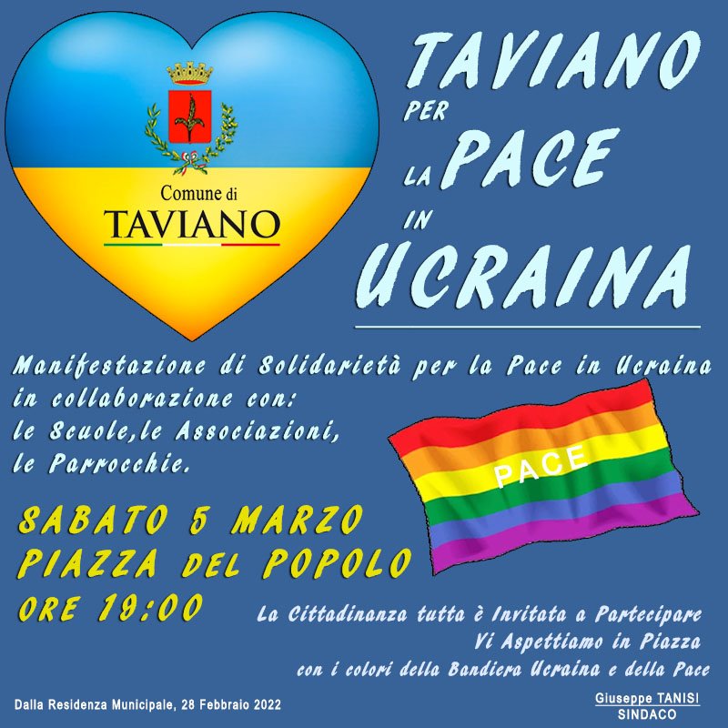 ComunediTaviano's tweet photo. #UkraineRussiaWar #NoWar #Ukraine #PaceinUcraina #TavianoperlaPaceinUcraina #PeaceInUkraine #StopWarInUkraine https://t.co/KpWq9NJ1Lp