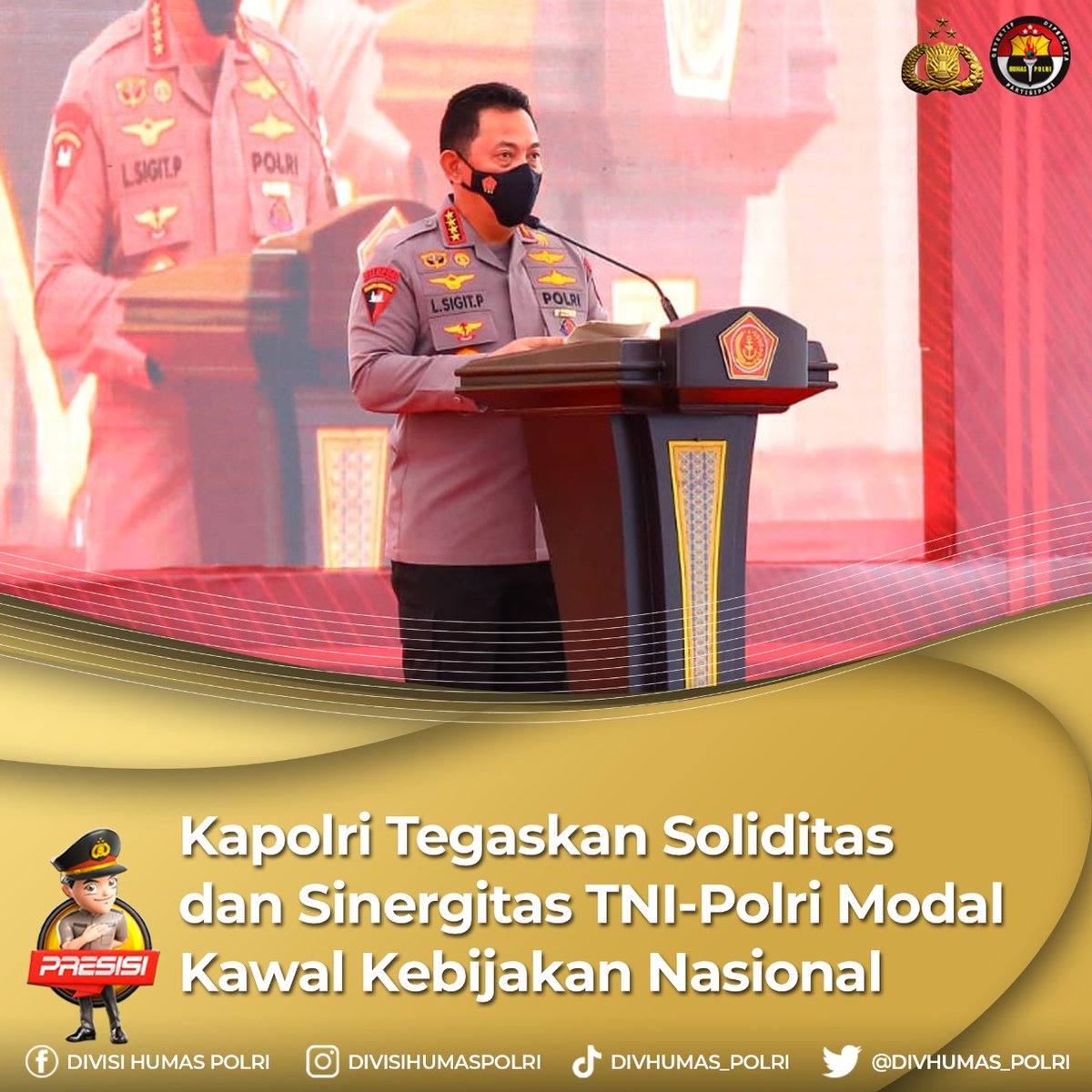 SatPolresta's tweet photo. Kapolri Tegaskan Soliditas dan Sinergitas TNI-Polri Modal Kawal Kebijakan Nasional 
#SolidSinergiTNIPolri
Bersatu Menjaga Negeri https://t.co/uTABXF8QHk