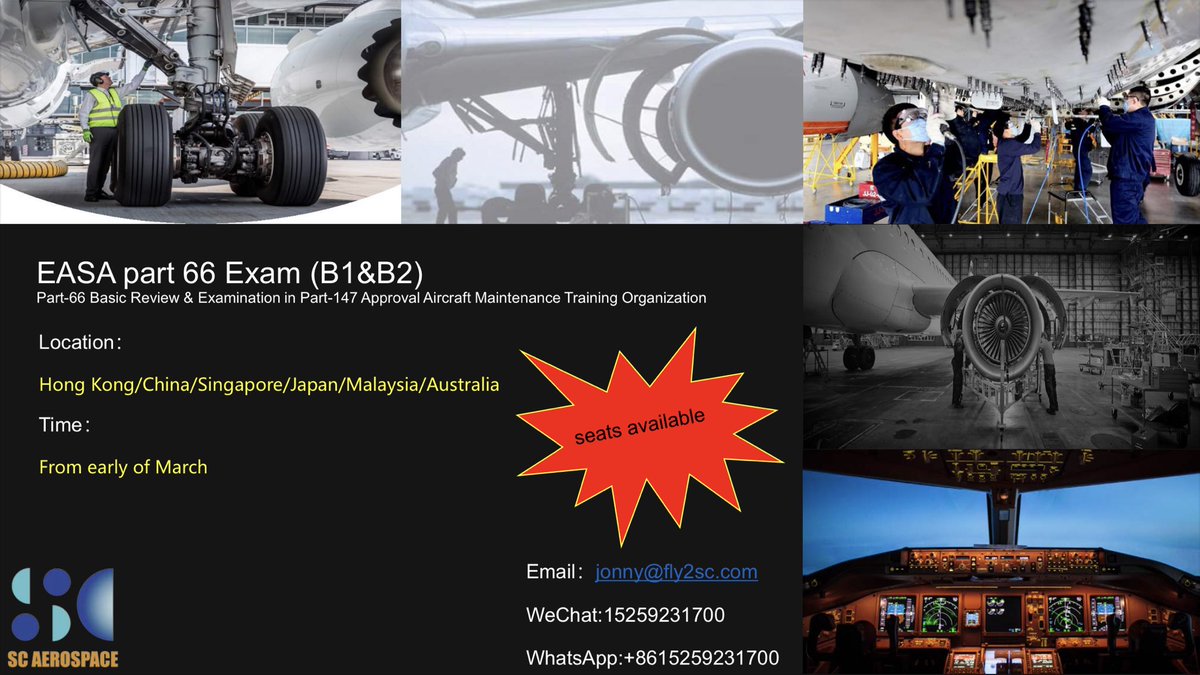 EASA Part 66 exam will be arranged on 16th Apr in Singapore and May in Xiamen,China. 

Registration till Open. Seats Available.
Interested Candidates Contact Through
Email: jonny@fly2sc.com 
WeChat: 15259231700
WhatsApp: +8615259231700
#EASA #licensed engineer #type training