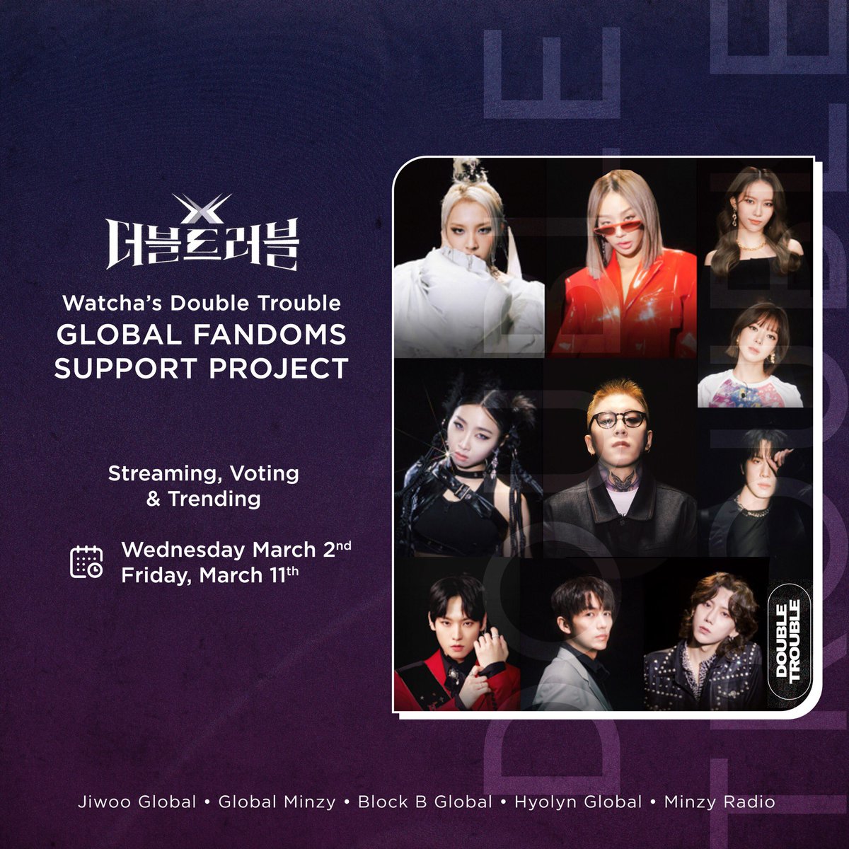 BlockBGlobal's tweet photo. BBCs🐝

In collaboration with four fanbase, we’ll be doing a support project for Double Trouble Artists as a way to thank them for their hard work during the show &amp; to promote their duets!

Please join us🙏🏻❤️
Details in the next tweet 👇

#BLOCKB #블락비 @blockb_official #태일 https://t.co/POJxZ9Krnj