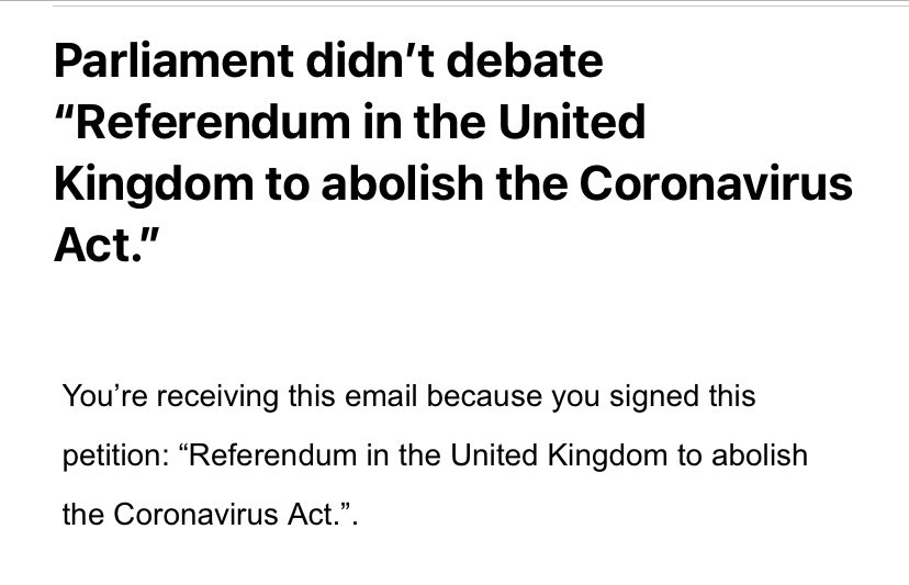 Anyone else get this today? This is disturbing. A debate has not been rescheduled. We all know the removal of restrictions could be reimposed at a moments notice unless this act is abolished. #coronavirusact #tyranny