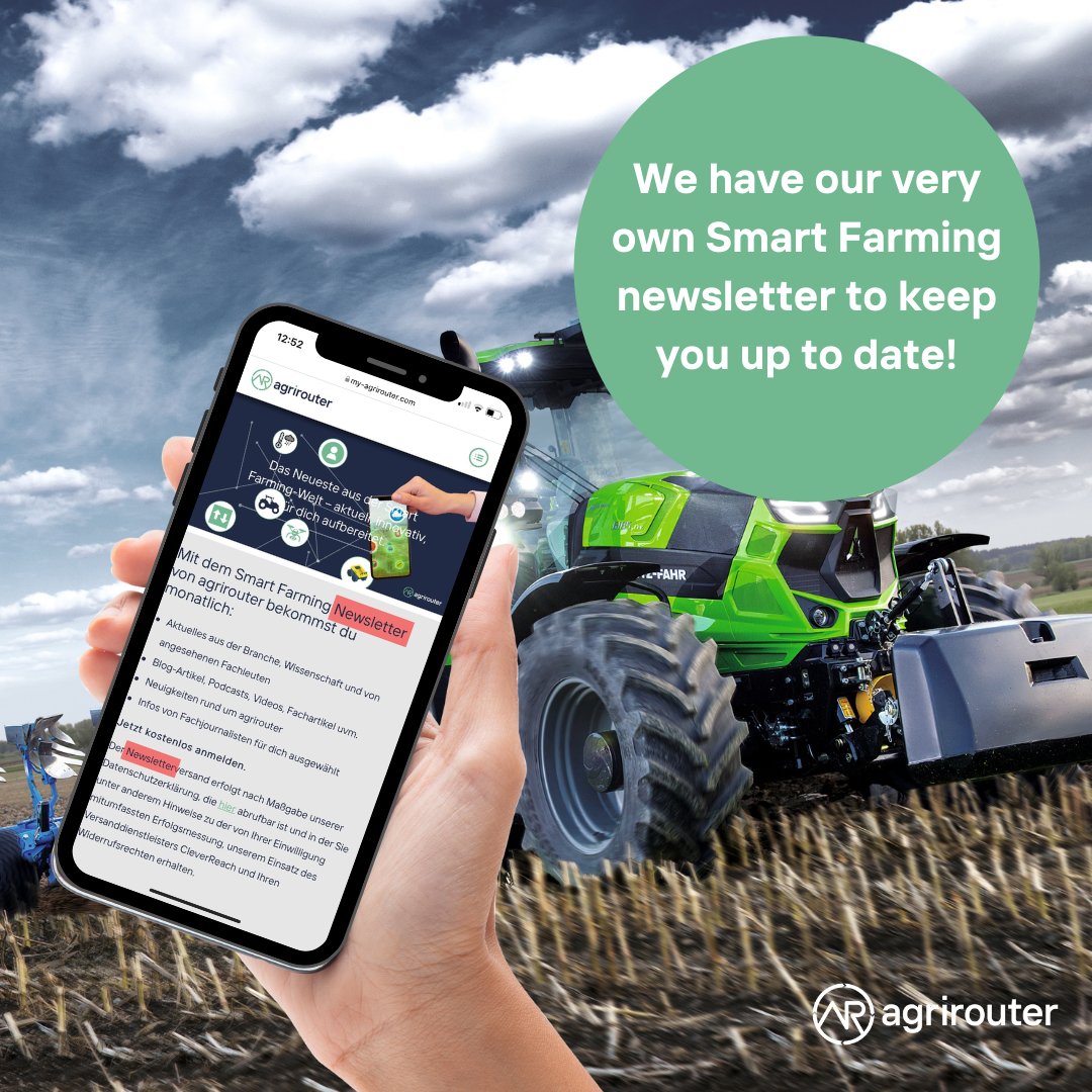 Our newsletter helps you to stay informed and up to date on everything regarding Smart Farming! 🚜 🌱 😁 

Das Neueste aus der Smart Farming Welt - aktuell, innovativ, für dich aufbereitet. 🚜 🌱 😁