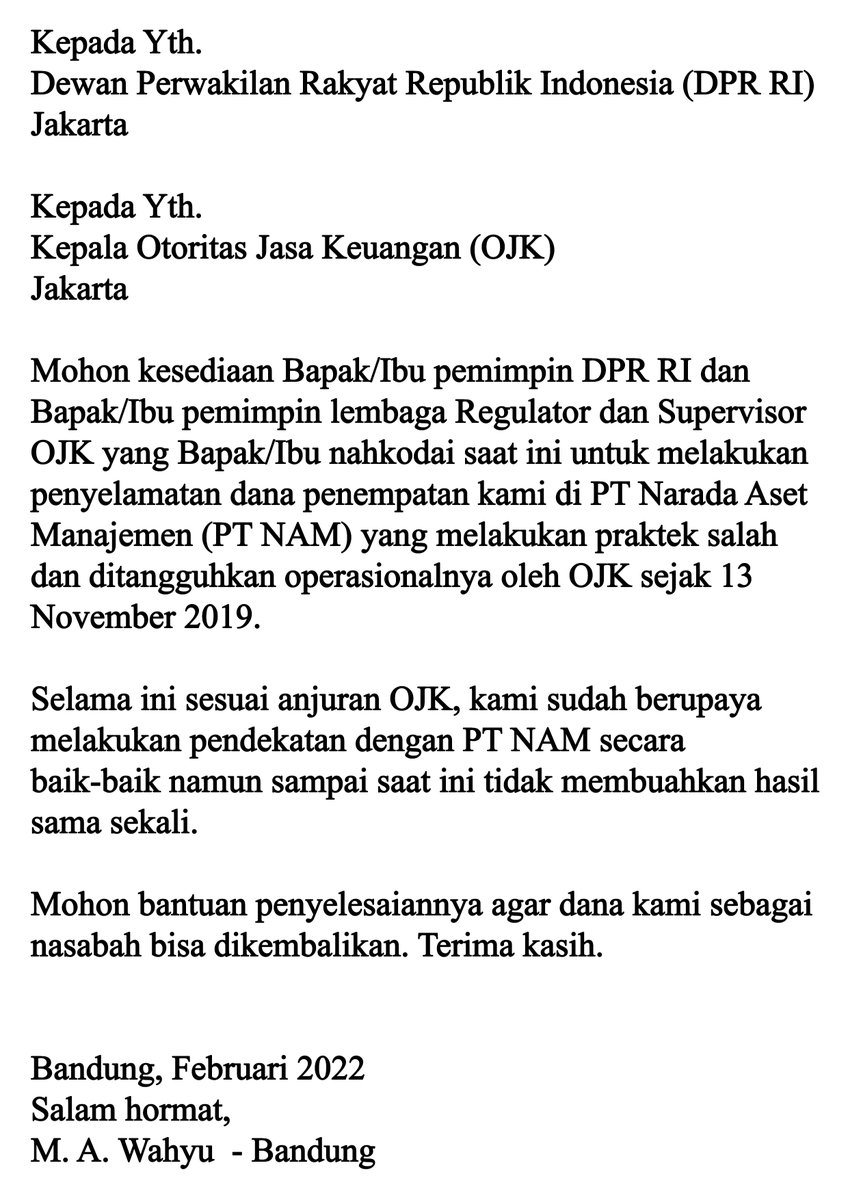 ninetyone_style's tweet photo. @DPR_RI @ojkindonesia Mohon bantuannya untuk pengembalian dana kami sebagai nasabah. Terima kasih. https://t.co/5fK6SRvBig
