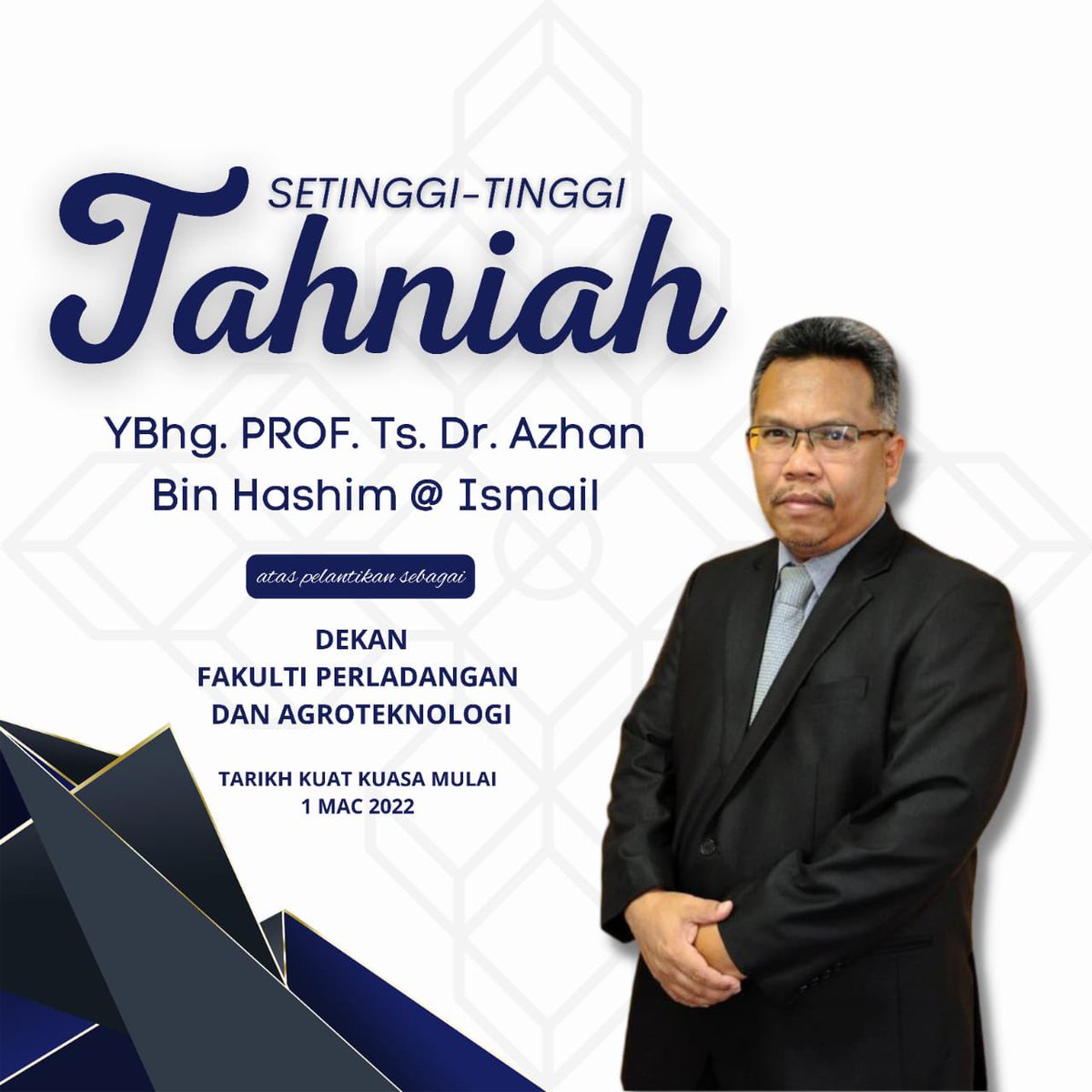 Majlis Perwakilan Pelajar UiTM Cawangan Pahang sesi 2021/2022 ingin mengucapkan setinggi-tinggi tahniah kepada YBhg. PROF. Ts. Dr. Azhan Bin Hashim @ Ismail atas pelantikan sebagai Dekan Fakulti Perladangan dan Agroteknologi.