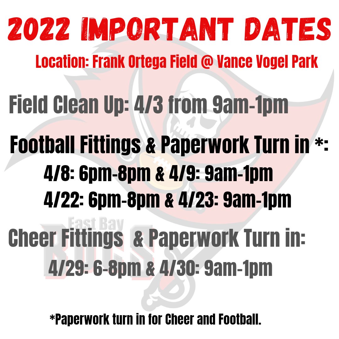 Ebbucs1's tweet photo. Important Dates: Mark your calendars.  All forms may be located on our website @ https://t.co/LHzM0SbE0U under the important forms and documents.  We look forward to seeing everyone! #ebb ❤🖤🤍 #ebbisone  #footballlife #cheerlife #EBBFamily #bucslife #pirateslife #GoBucs https://t.co/FPfs2zzRvM