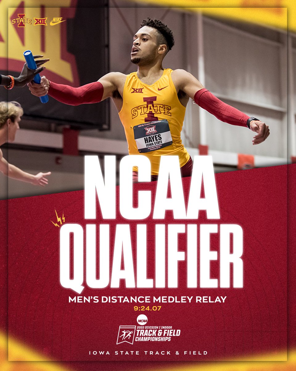 CycloneTrackXC's tweet photo. Kiptoo, Men's DMR Qualify for NCAA Indoor Championships 

📰 | https://t.co/u75ELSguwn

#CycloneSZN #Run4ISU https://t.co/ZYZYhuljjc