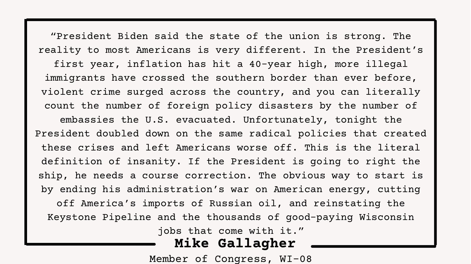 Rep. Gallagher Press Office on Twitter "Rep. Gallagher’s statement on