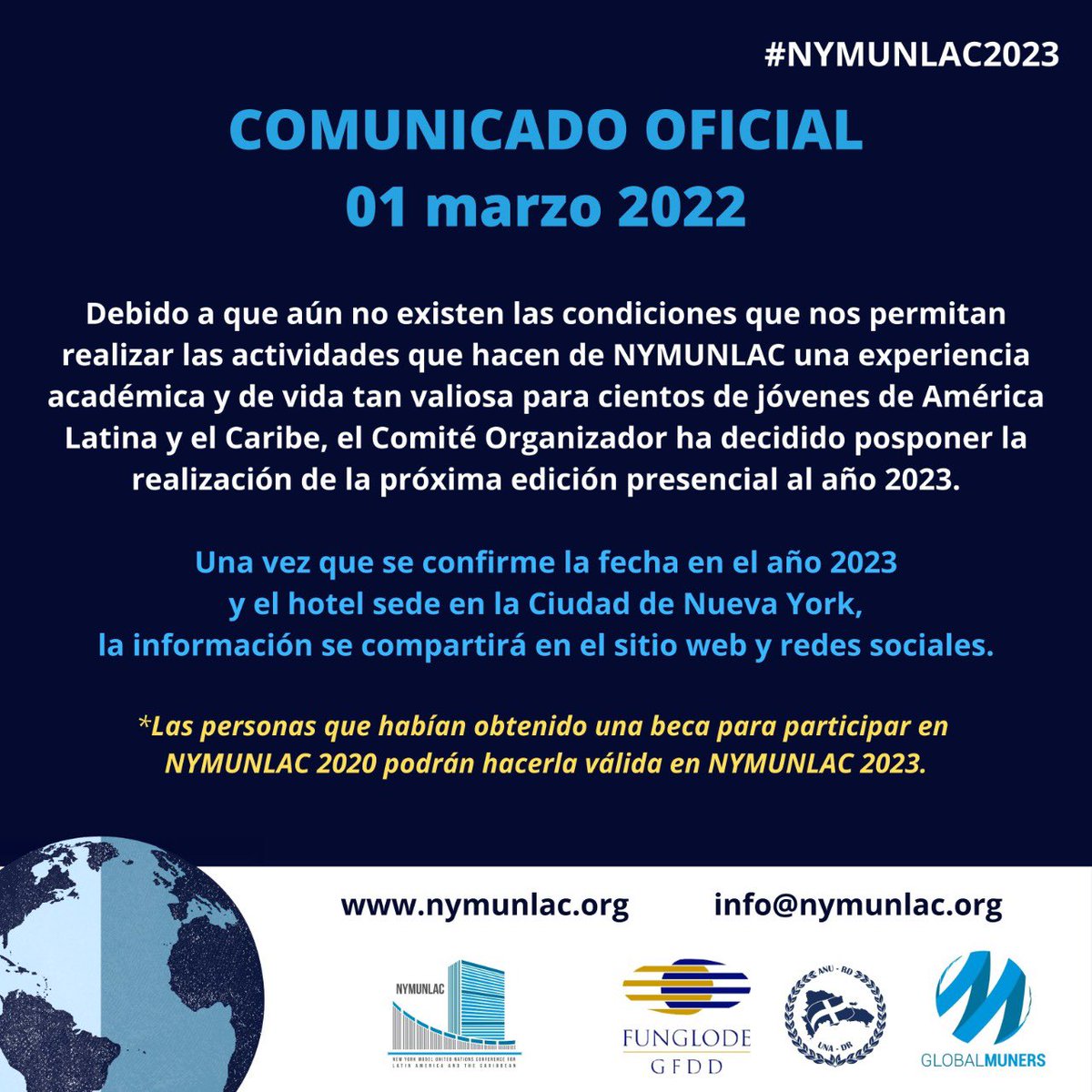 nymunlac's tweet photo. COMUNICADO OFICIAL
01 marzo 2022
#NYMUNLAC2023

@globalmuners @FUNGLODE @ANU_RD @ONUMX https://t.co/4Q6Cls135h
