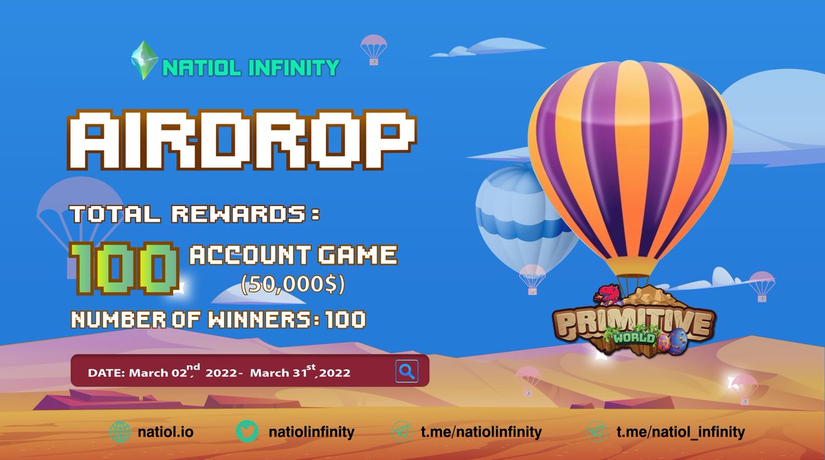 Airdrop: Allocate 100 game accounts ($50,000) - LIMITED WORLD

👉Winners: 100 active members
⏰Duration: 2/3-31/3

AIRDROP receiving operation:
💎Register an account (natiol.io/register)

Login to do the task:
💎Follow Twitter
💎Retweet Twitter
💎Join Telegram
💎Like Fanpage
