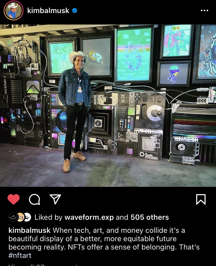 IRLart__'s tweet image. @kimbal just literally vibing in the art gallery we built for @EthereumDenver // install by @waveformexp ✨