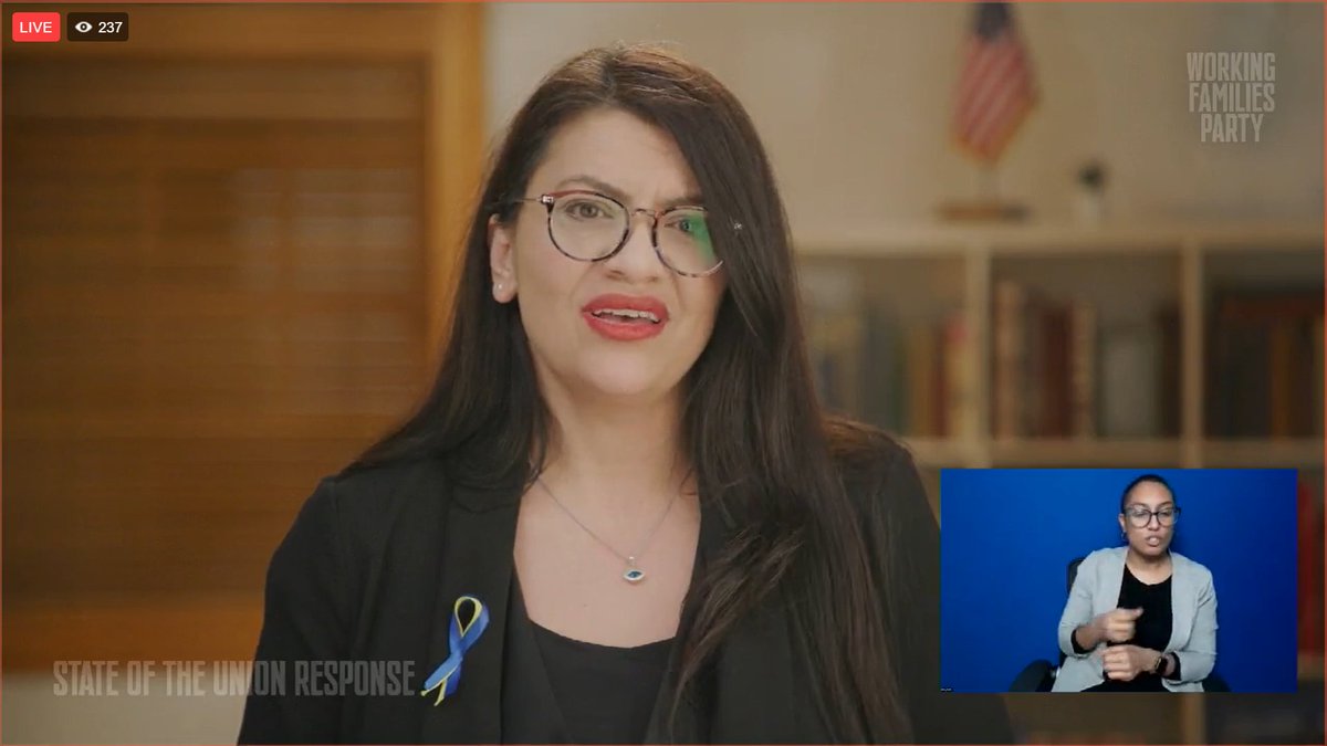 KumarRaoNYC's tweet photo. .@RashidaTlaib dropping so many real truths in #WFPResponse. No one has fought harder for Biden's agenda than progressives. #SOTU22 https://t.co/HcFjtVwqVs