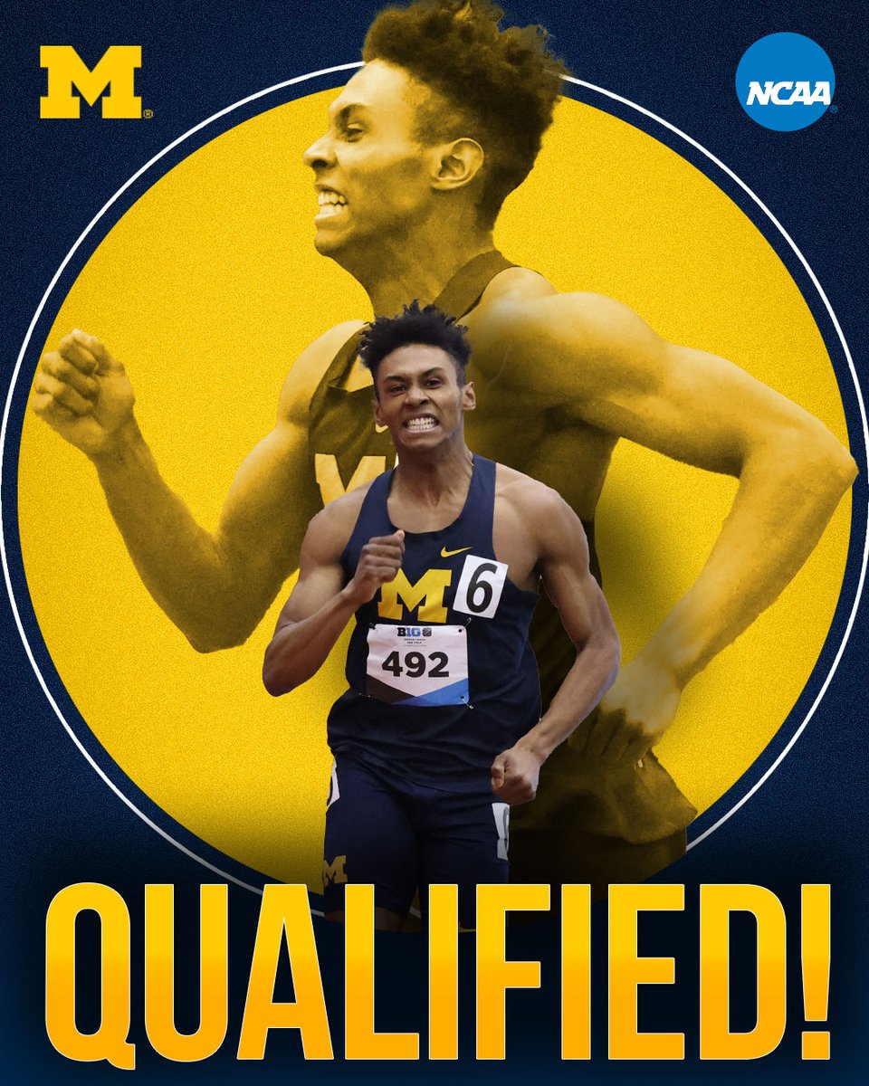 UMichTrack's tweet photo. 🎟 TICKET PUNCHED 🎟

Thrice a school record holder, a #B1GTF 🥈 medalist, and now an #NCAATF Indoor Championships 800m qualifier.

And Miles Brown is only a freshman.

#GoBlue https://t.co/oEWULIoUn2