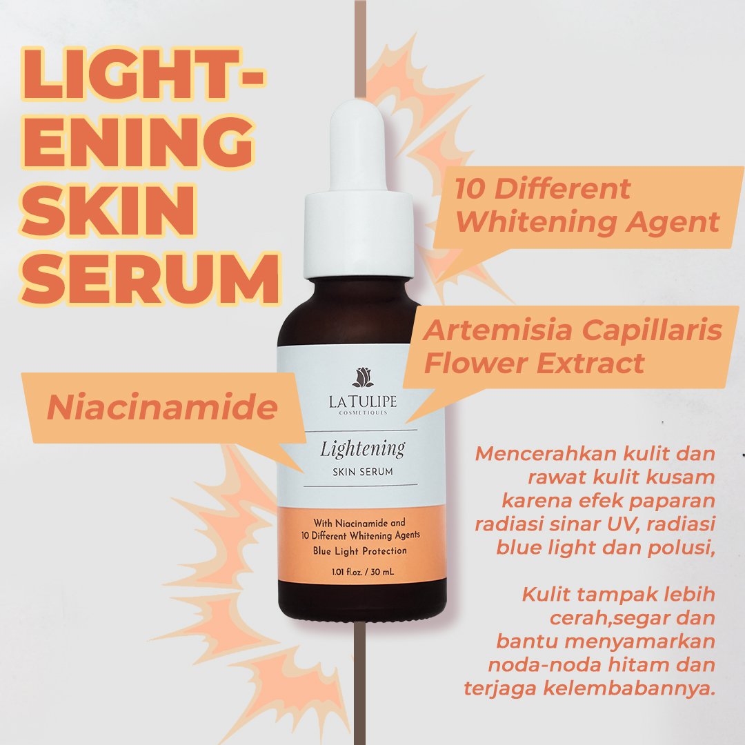 LATULIPE_COSM's tweet photo. Serum pencerah wajah dari Lightening Series!✨
Mengandung niacinamide yang mampu bantu kamu mencerahkan sekaligus menyamarkan bekas jerawat kamu! Bisa juga lindungi kulit kamu dari paparan sinar UV, Blue Light, dan polusi.
Teksturenya juga ringan dikulit, gak bikin lengket! https://t.co/pGj3Q9HvI3